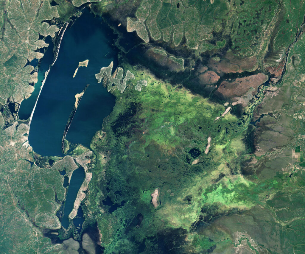 A Satellite image of the Bangweulu Wetlands taken on May 15, 2020